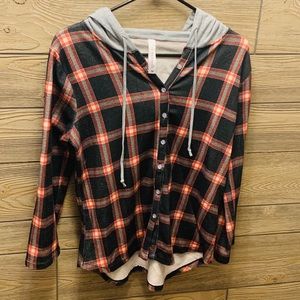 Comfy plaid long sleeve with t-shirt hood!